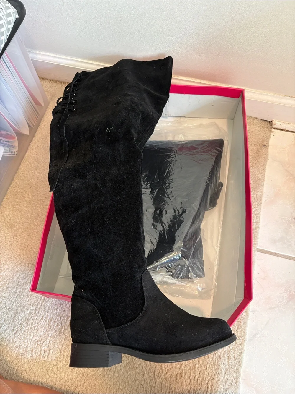 Over-the-Knee black suede wide calf boots